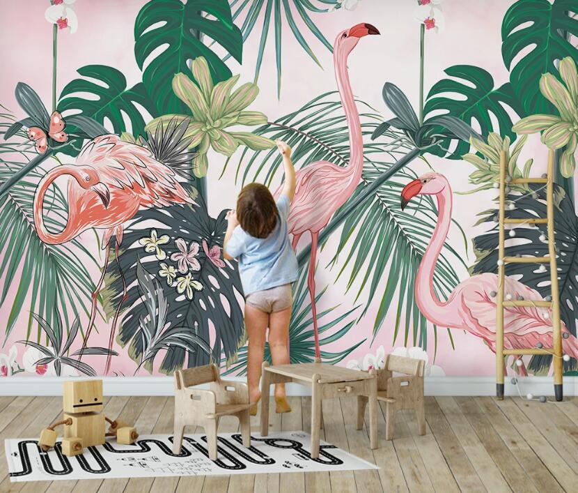 3D Pink Casual Flamingos 2422 Wall Murals