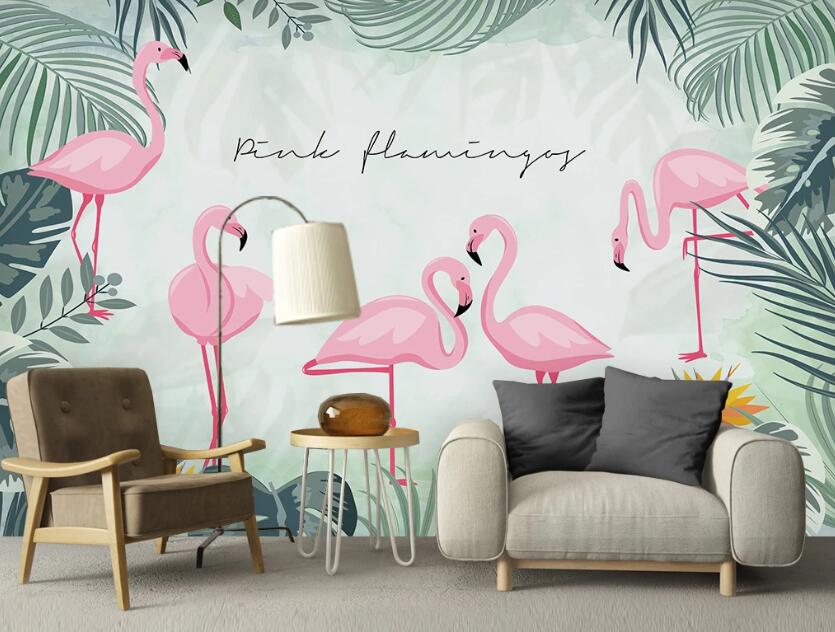 3D Flamingos Outlined In Pink 2420 Wall Murals