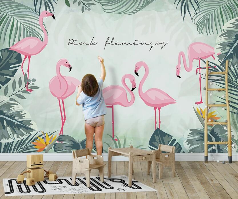 3D Flamingos Outlined In Pink 2420 Wall Murals