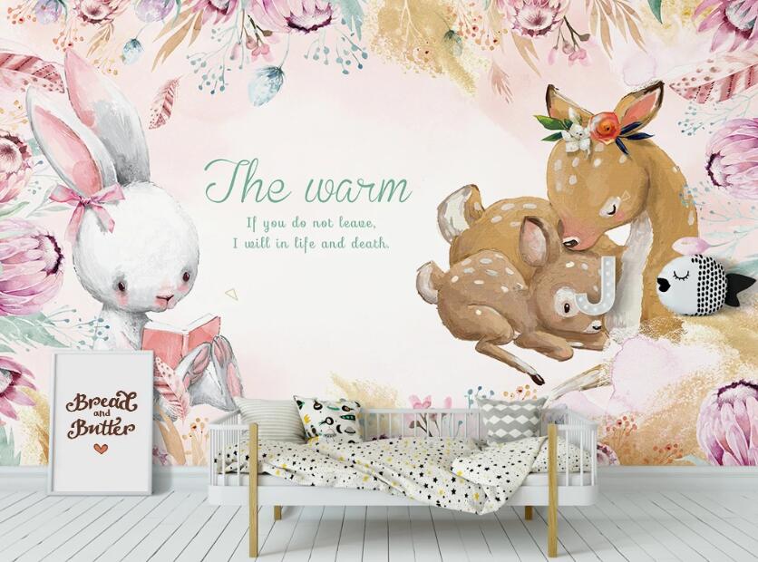 3D Warm Bunny And Deer 2417 Wall Murals