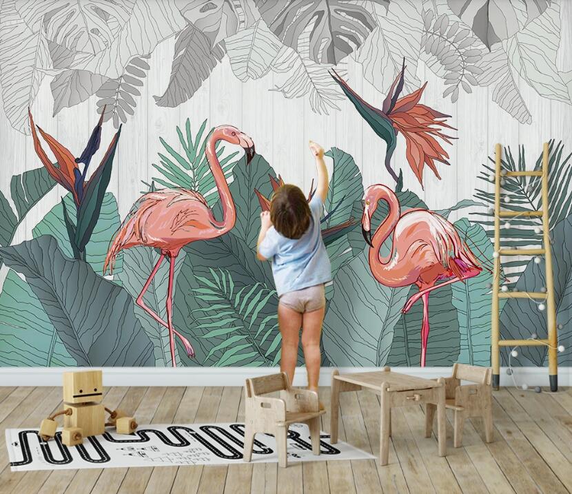 3D Elegant Orange Flamingos 2414 Wall Murals