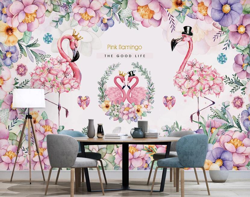 3D Flamingos In Pink Painting 2412 Wall Murals
