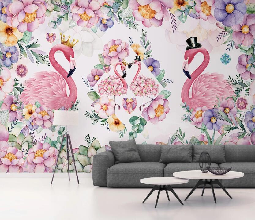 3D Two Pairs Of Shy Flamingos 2410 Wall Murals