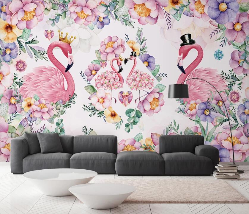3D Two Pairs Of Sweet Flamingos 2411 Wall Murals