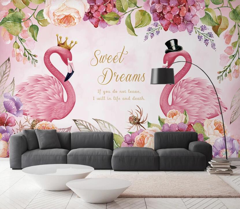 3D Pink Sweet Flamingos 2407 Wall Murals