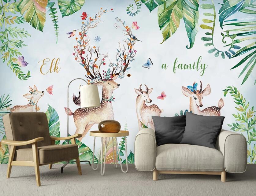 3D Harmonious And Beautiful Deer Family 2397 Wall Murals