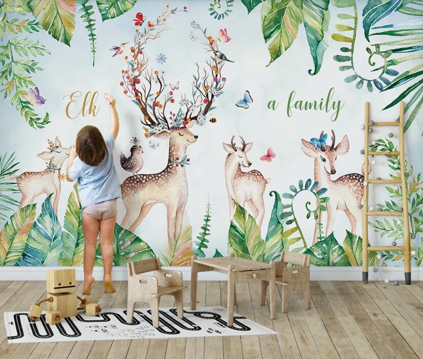 3D Harmonious And Beautiful Deer Family 2397 Wall Murals