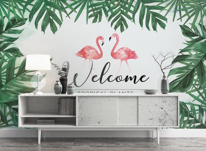 3D Flamingos In The Green 2387 Wall Murals
