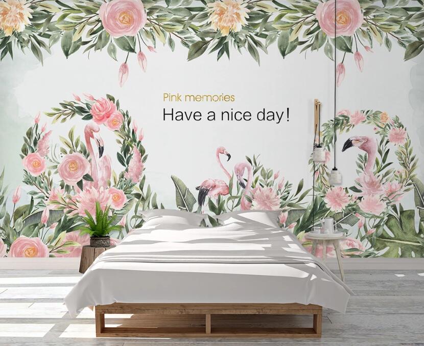 3D Flamingos Of Flowers 2382 Wall Murals