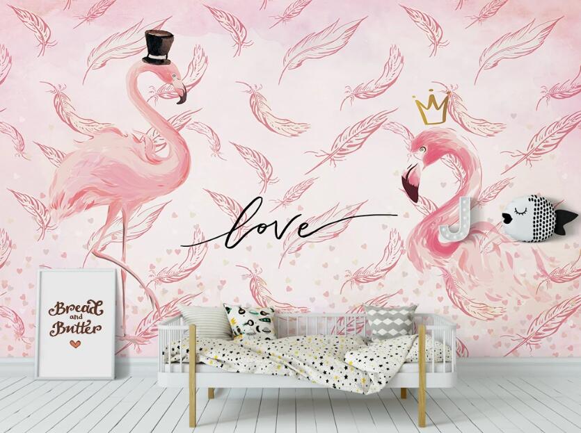 3D Pink Feathers And Flamingos 2379 Wall Murals