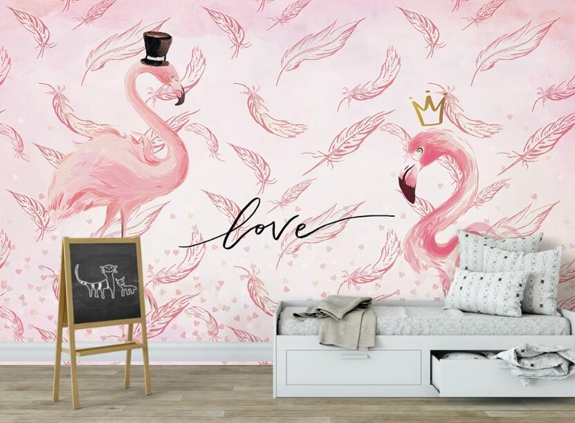 3D Pink Feathers And Flamingos 2379 Wall Murals