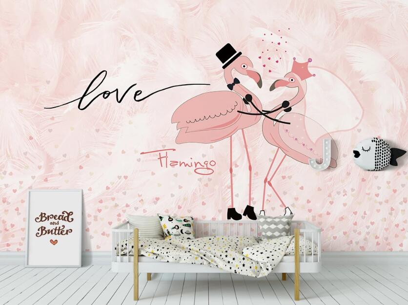 3D Love Flamingos 2378 Wall Murals