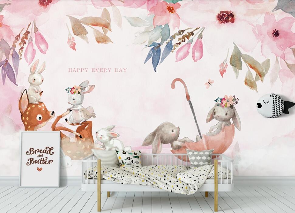 3D Pink Animals 1139 Wall Murals