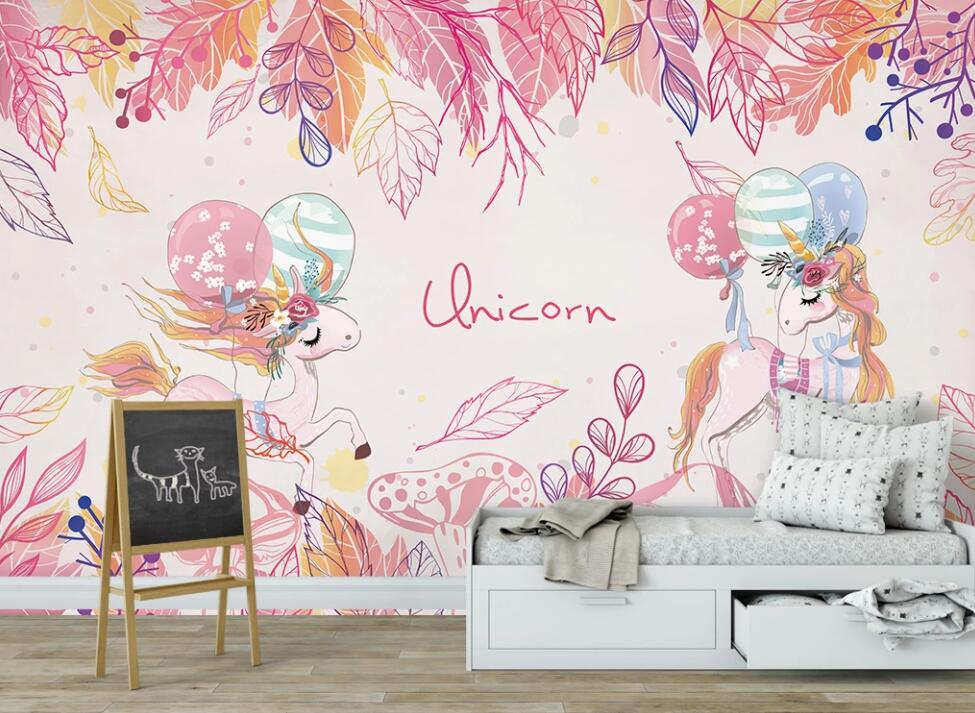 3D Pink Feather Ponies 1141 Wall Murals