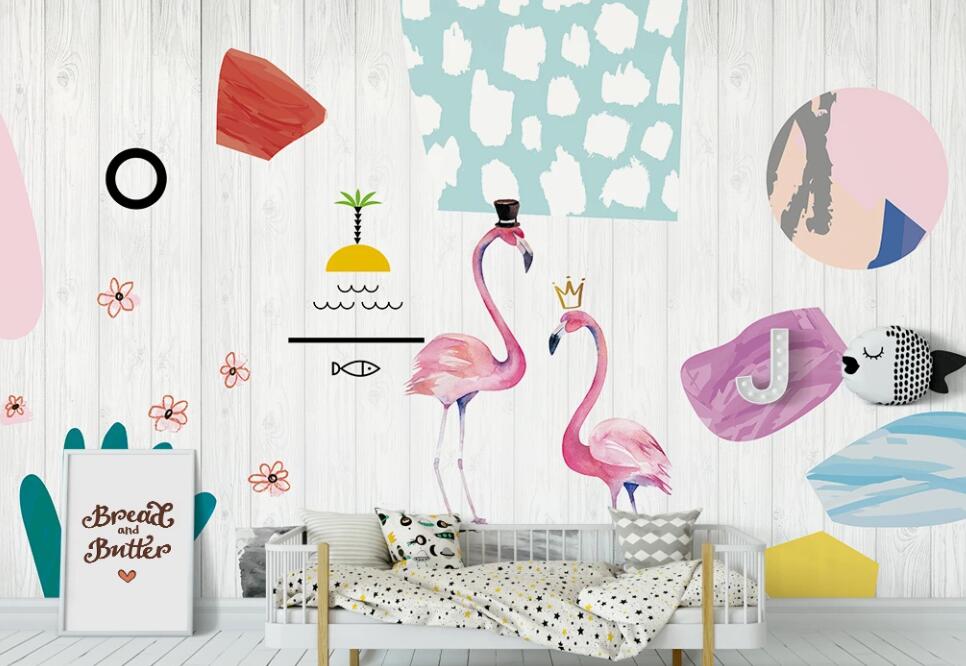 3D Plant Flamingos 1137 Wall Murals