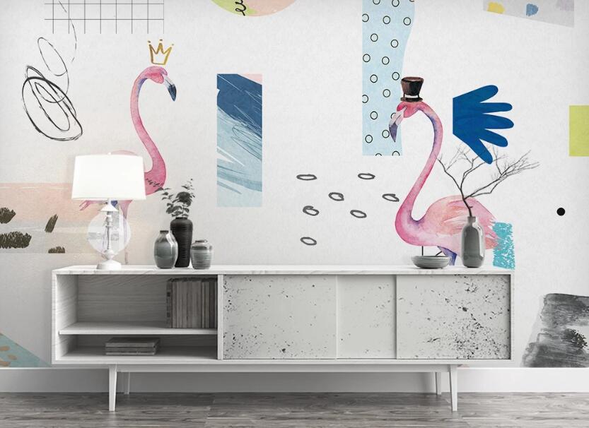 3D Childlike Flamingos 1129 Wall Murals
