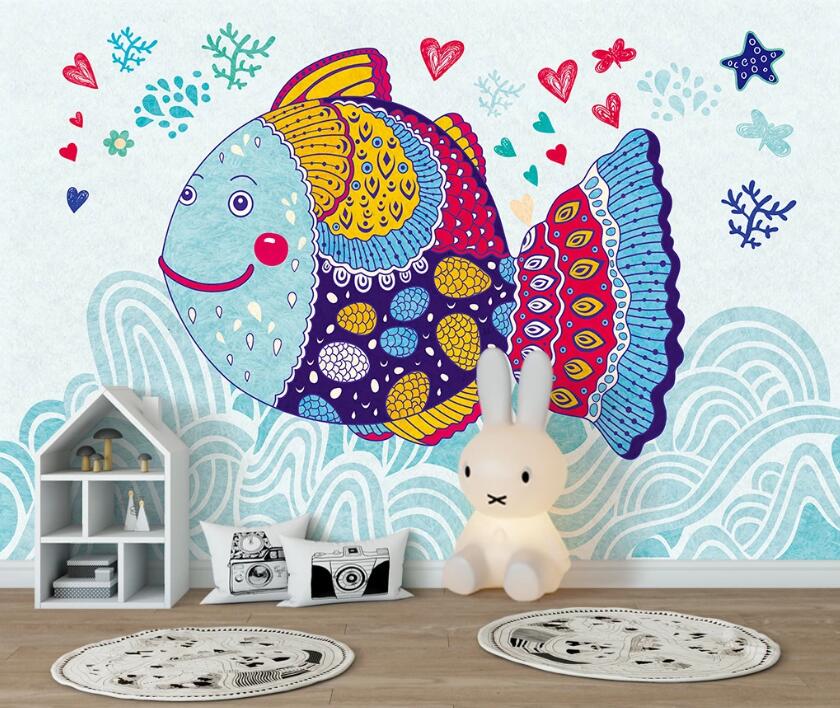 3D Colored Innocent Fish 1128 Wall Murals
