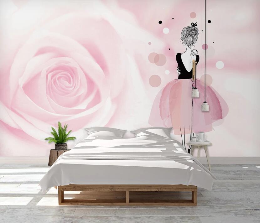 3D Pale Pink Rose Girl 1122 Wall Murals