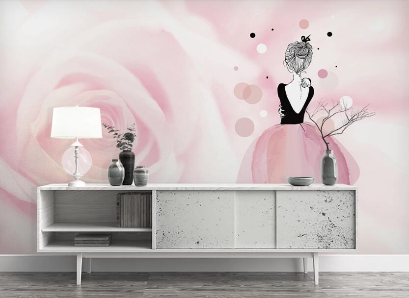 3D Pale Pink Rose Girl 1122 Wall Murals