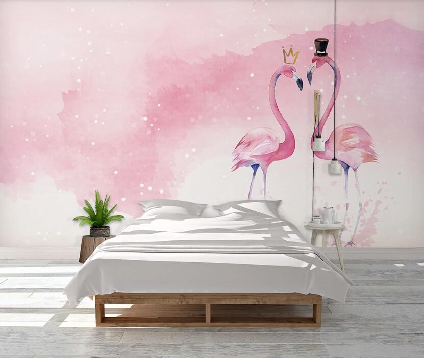 3D Flamingos On The Pink Right 1120 Wall Murals