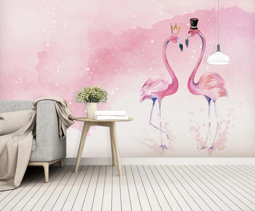 3D Flamingos On The Pink Right 1120 Wall Murals