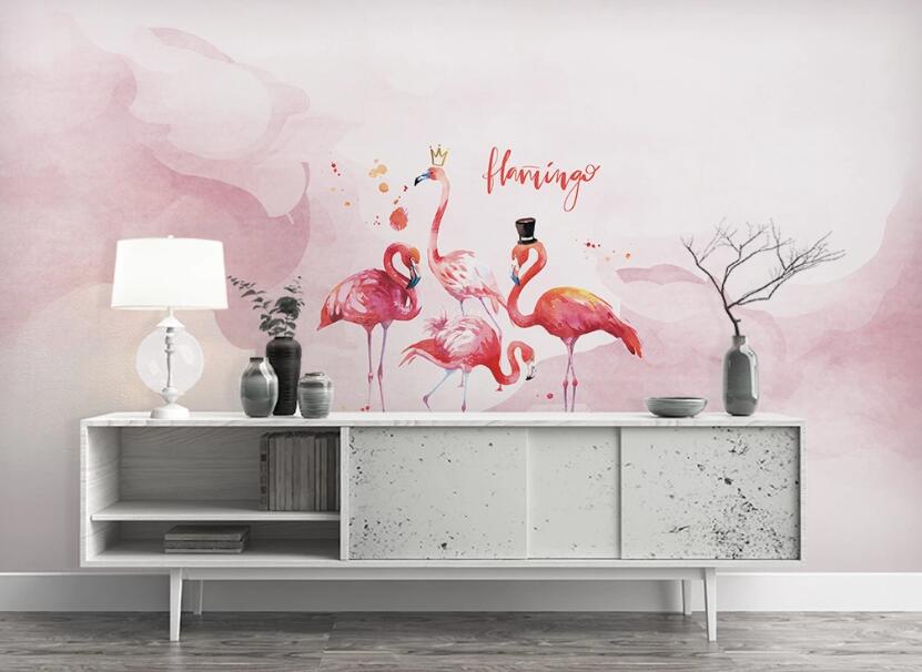 3D Pink Love Flamingos 1119 Wall Murals