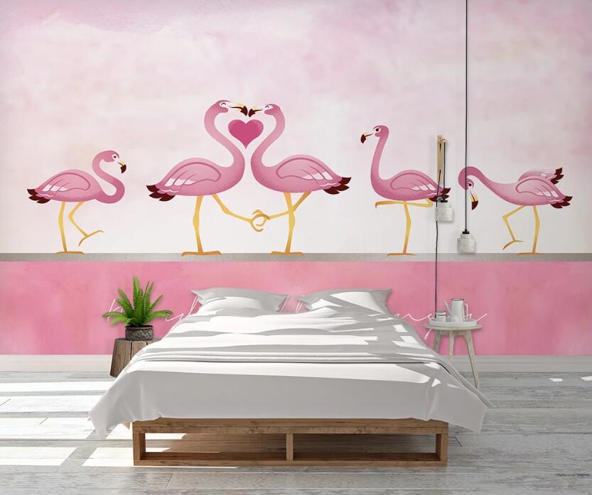 3D Loving Flamingos 1118 Wall Murals