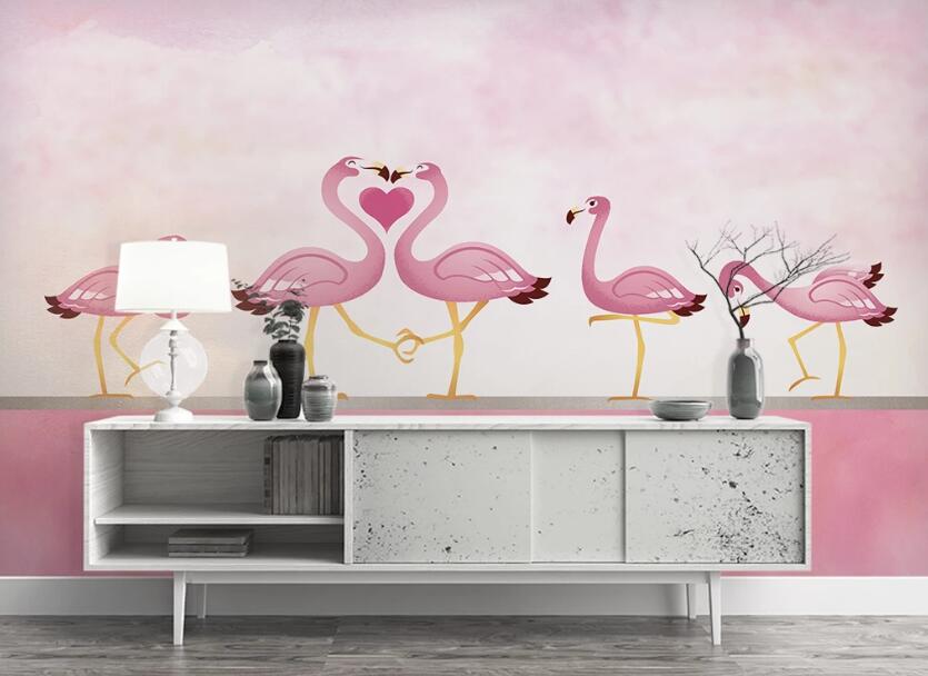 3D Loving Flamingos 1118 Wall Murals