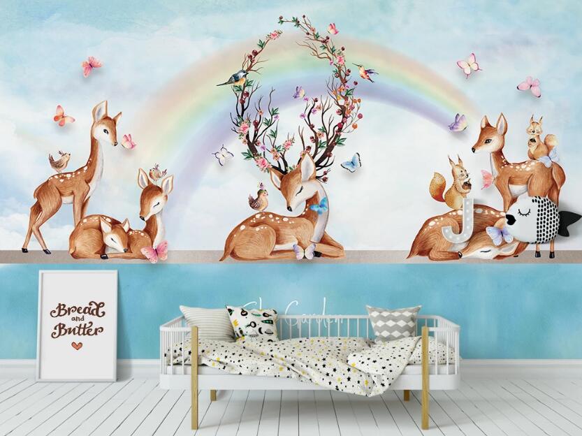 3D Rainbow Antler Flowers 1107 Wall Murals