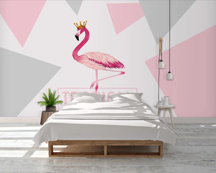 3D Flamingo Wearing A Crown 1100 Wall Murals