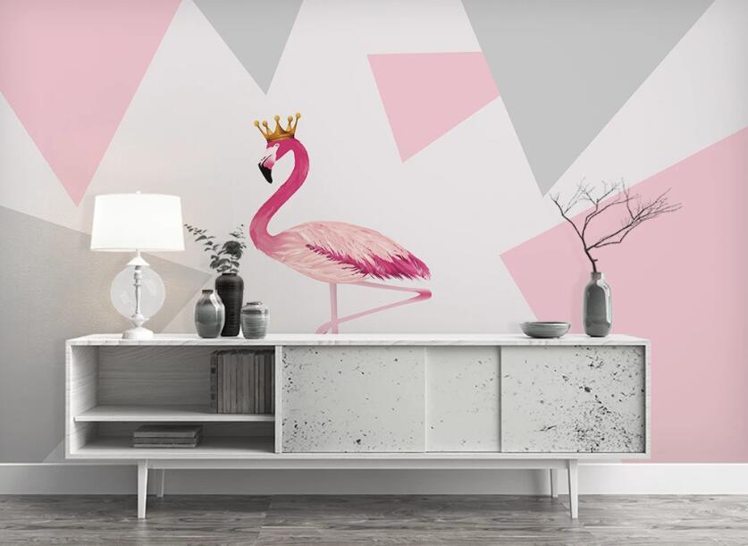 3D Flamingo Wearing A Crown 1100 Wall Murals