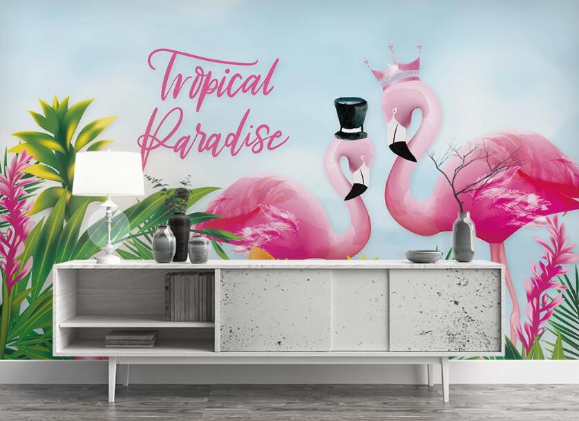 3D Pink Gradient Flamingos 1091 Wall Murals