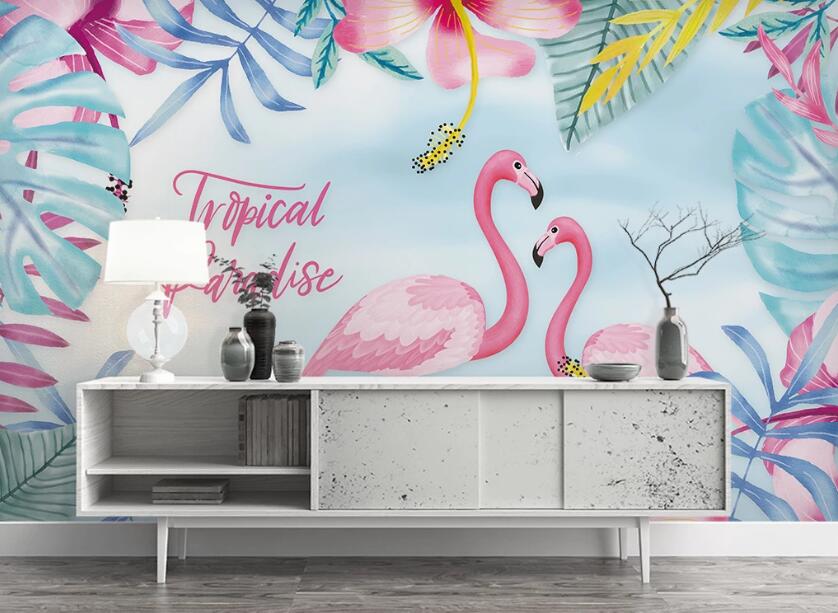 3D Coleus Flamingos 1090 Wall Murals
