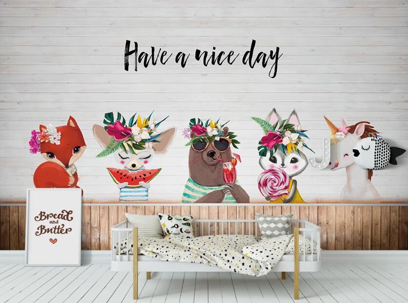 3D Animals Wearing Flowers 1074 Wall Murals