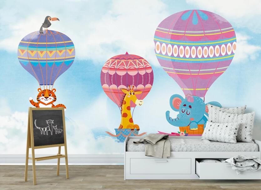 3D Animal Hot Air Balloon 1069 Wall Murals