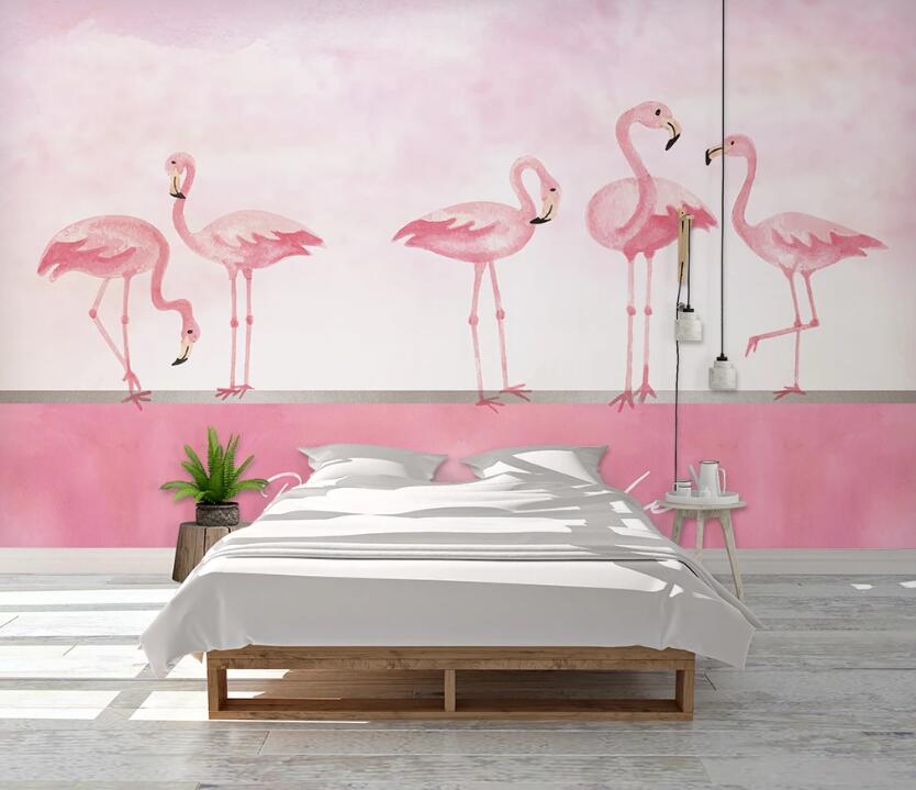 3D Flamingos On The Horizon 1055 Wall Murals