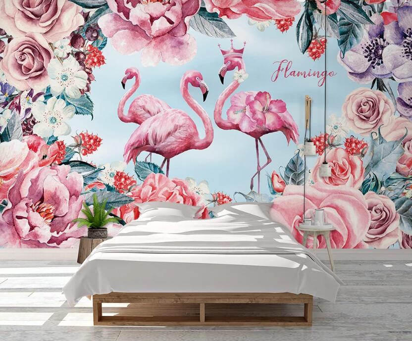 3D Queen Flamingos 1051 Wall Murals