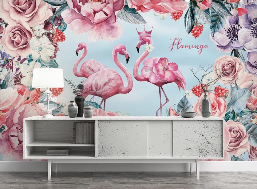 3D Queen Flamingos 1051 Wall Murals
