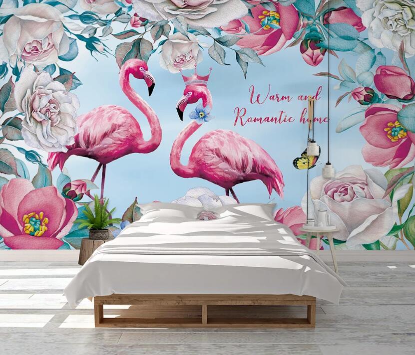 3D Gorgeous Love Flamingos 1050 Wall Murals