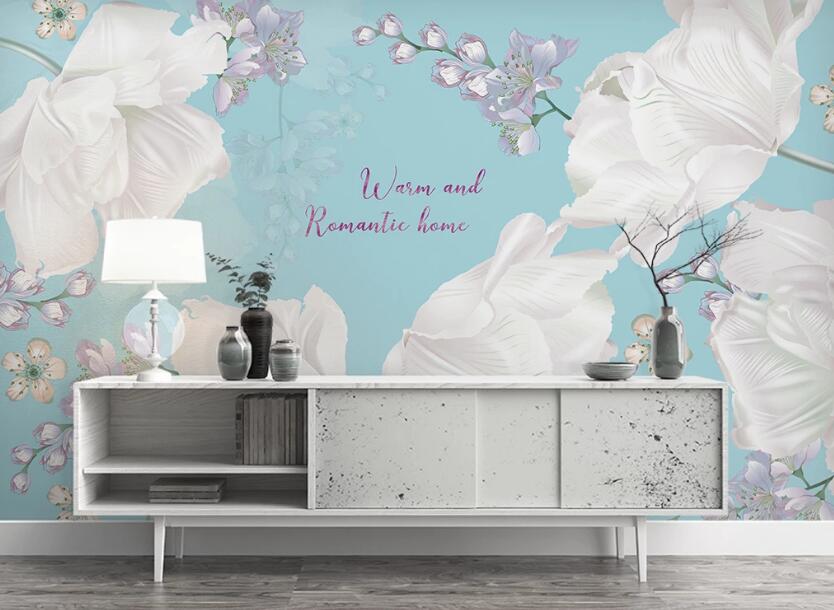 3D White And Purple Flowers 1048 Wall Murals
