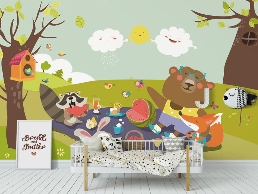 3D Animal Picnic 1031 Wall Murals