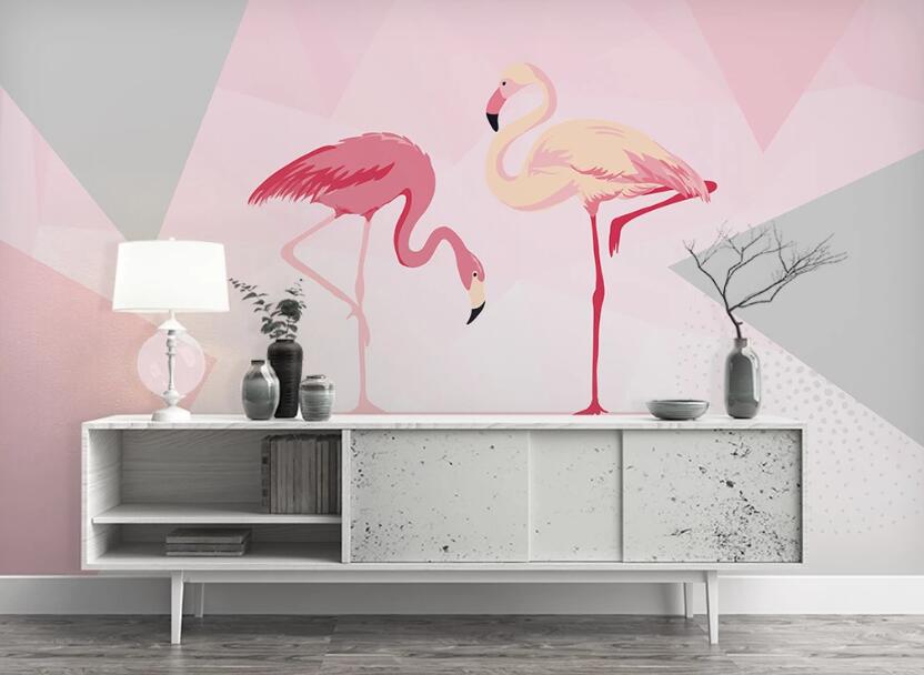 3D Two Humble Flamingos 1022 Wall Murals