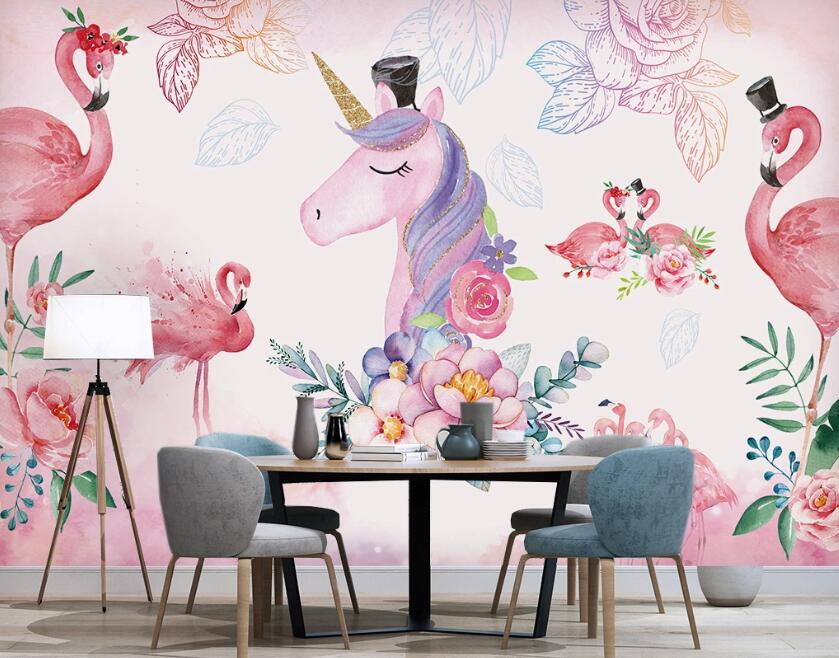 3D Pink Romantic Animals 1016 Wall Murals