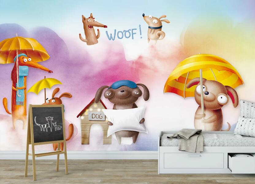 3D Animals With Umbrellas 1005 Wall Murals