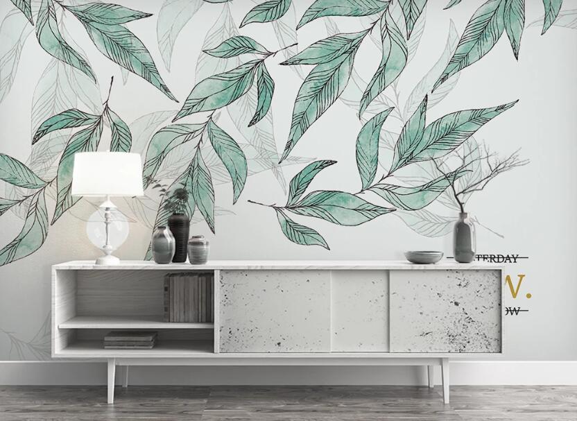 3D Pale Floating Leaves 1002 Wall Murals