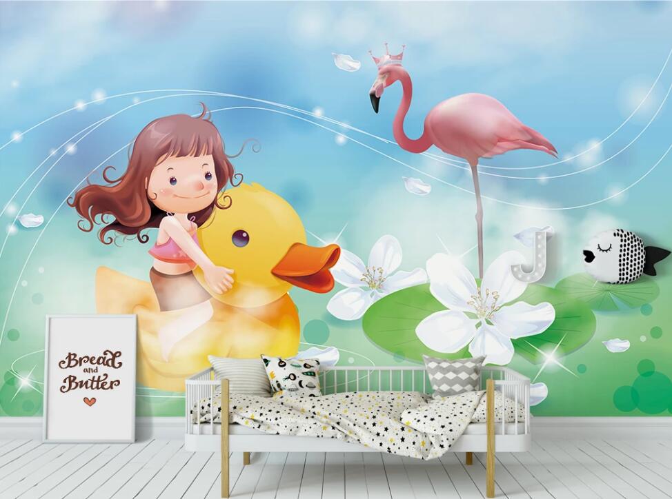 3D Girl And Yellow Duck 988 Wall Murals