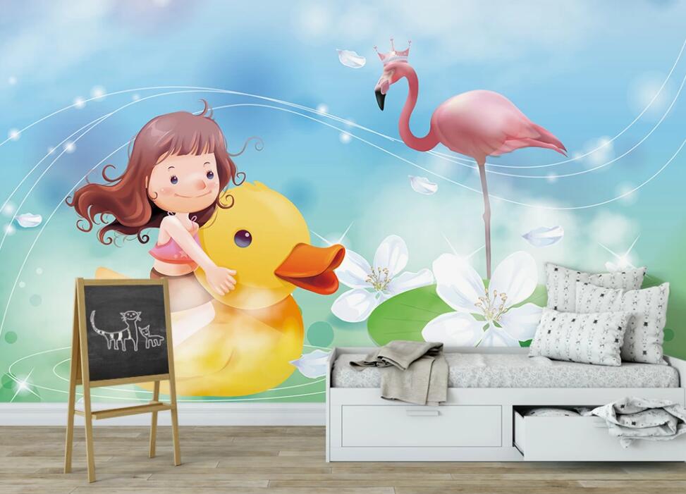 3D Girl And Yellow Duck 988 Wall Murals