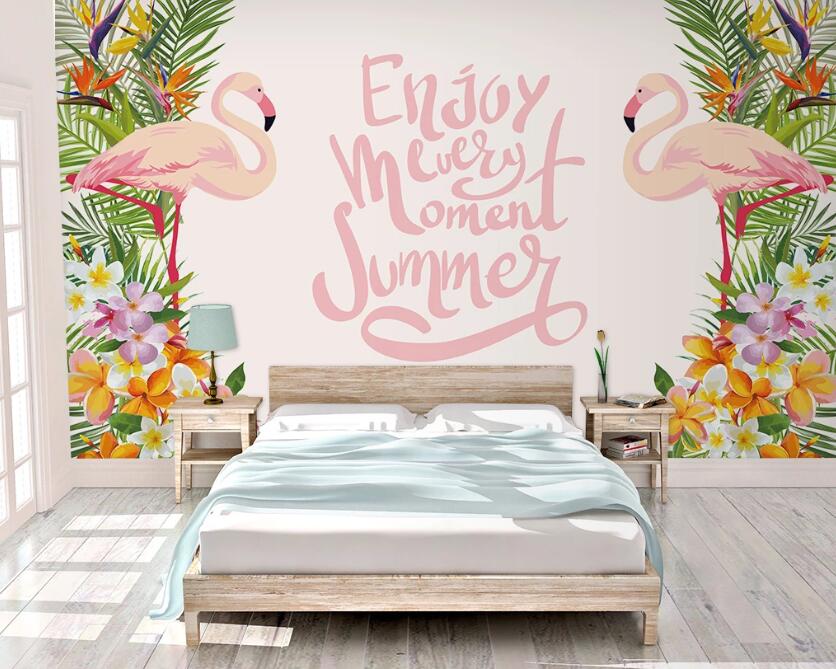 3D Two Apricot Flamingos 986 Wall Murals