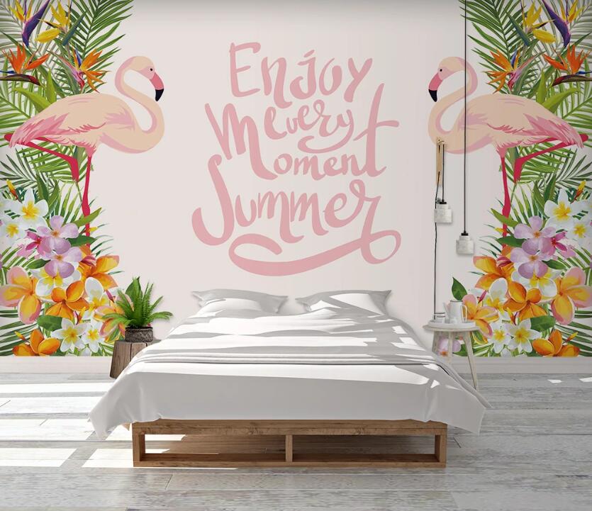 3D Two Apricot Flamingos 986 Wall Murals