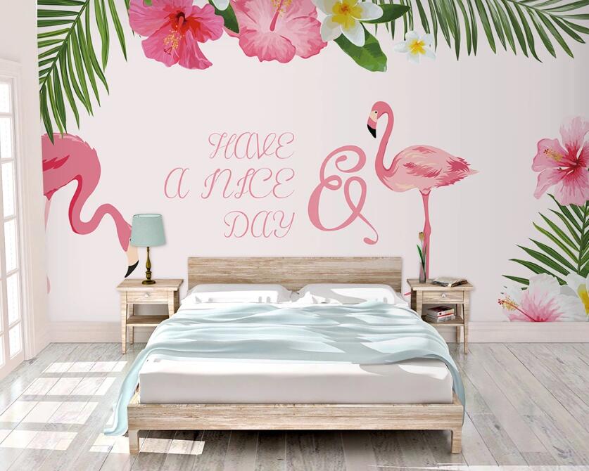 3D Pink Flamingos Playing 984 Wall Murals